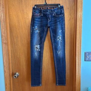 Rock Revival Thick Stitch Destructed Skinny Jeans Alivia 26 Like New